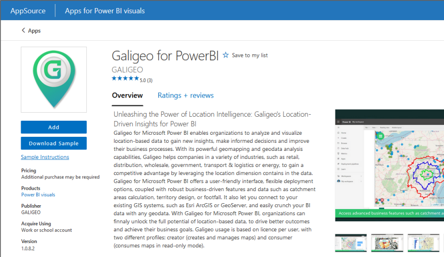 Galigeo widget on AppSource