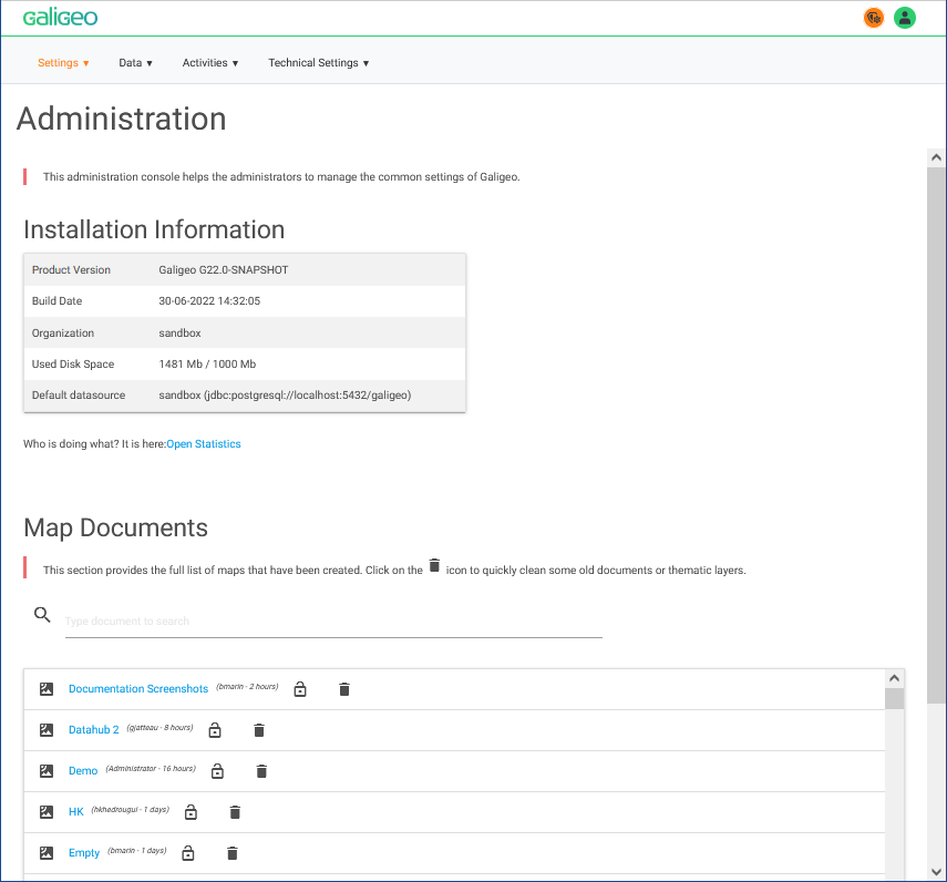 Administration page