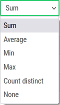 Aggregation operator dropdown