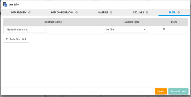 Associate filter to dataset