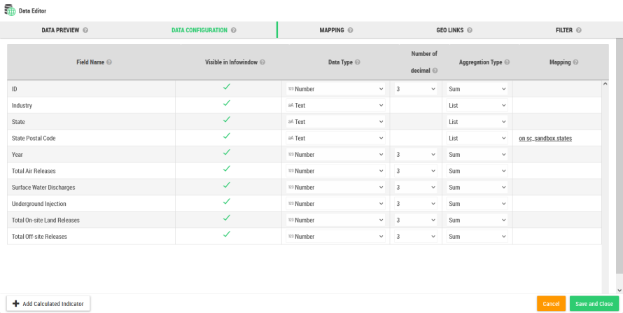 Data Configuration panel