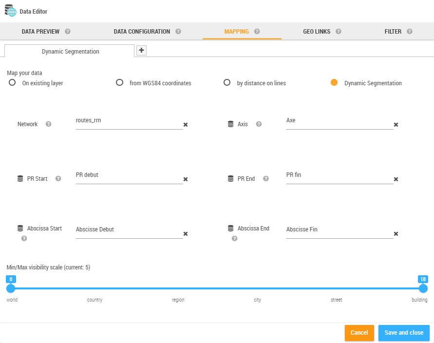 Dynamic segmentation mapping tab