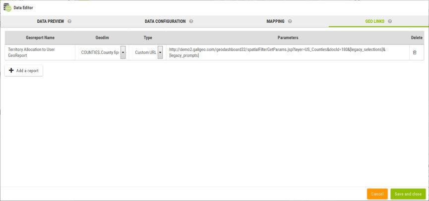 Geo Links tab in Data Editor