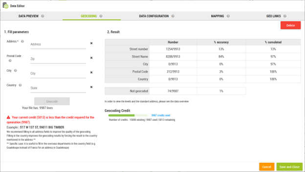 Geocoding results