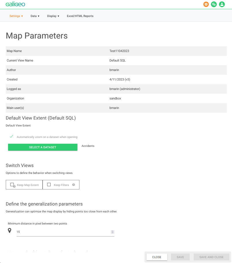 Settings page