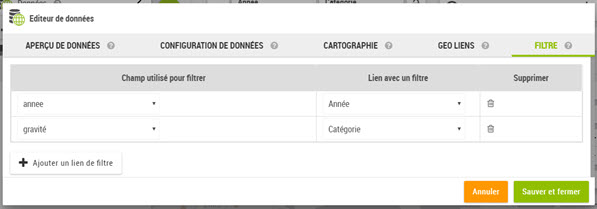 Association filtre et données