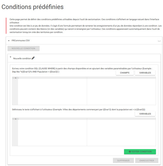 Conditions prédéfinies